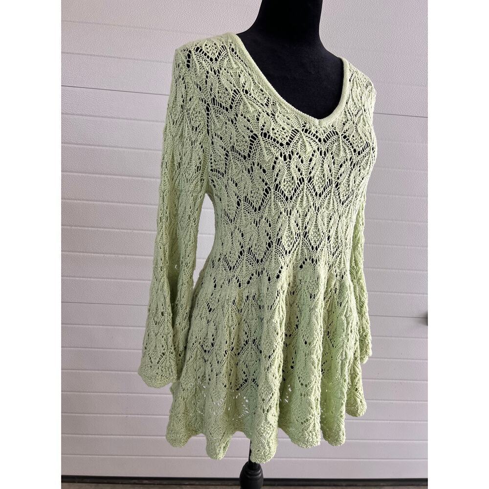 Jeanne Pierre Crochet Bell Sleeve Sweater - Size S